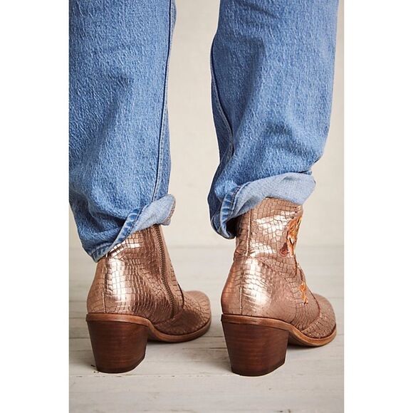 Free People x Marco Delli Evelina Metallic Embroidered Leather Ankle Boots - Picture 11 of 16